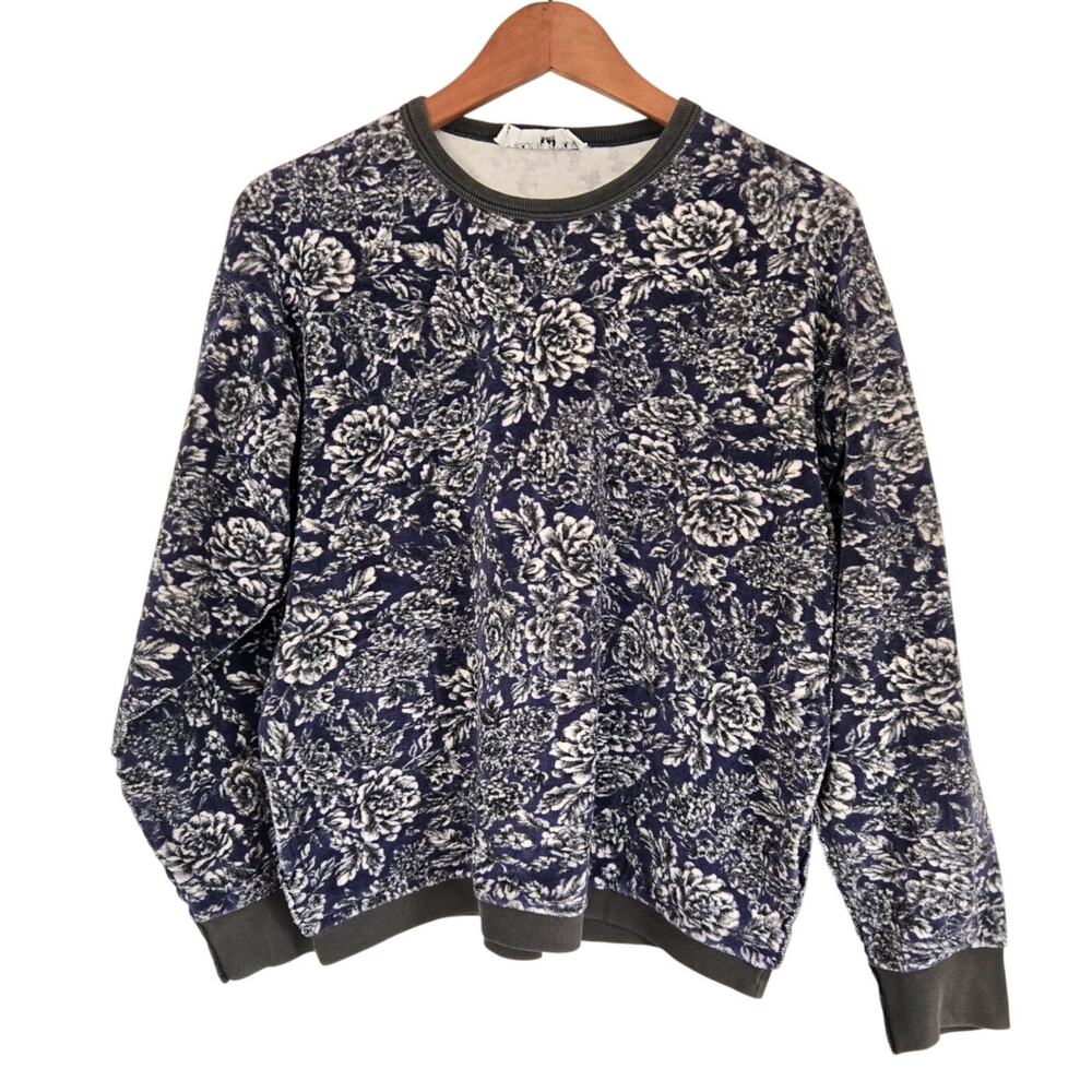 Vintage Sonia Rykiel Paris Velour Knit Floral Sweater M Whimsigoth Parisian Chic